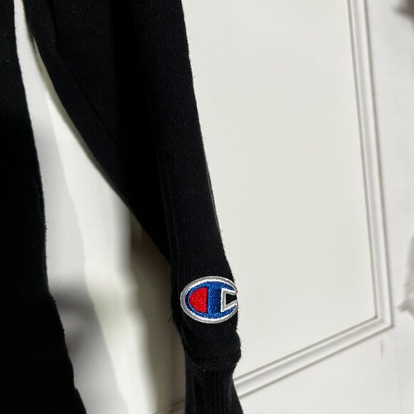 Champion Retro Crewneck Sweatshirt Logo Spellout Black Cream Brown Size Medium - Picture 6 of 10